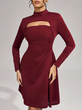 Women's Solid Color Stand Collar Long Sleeve Hollow-Out Elegant Ball Gown Dress (Heavy-Duty Embroidery)